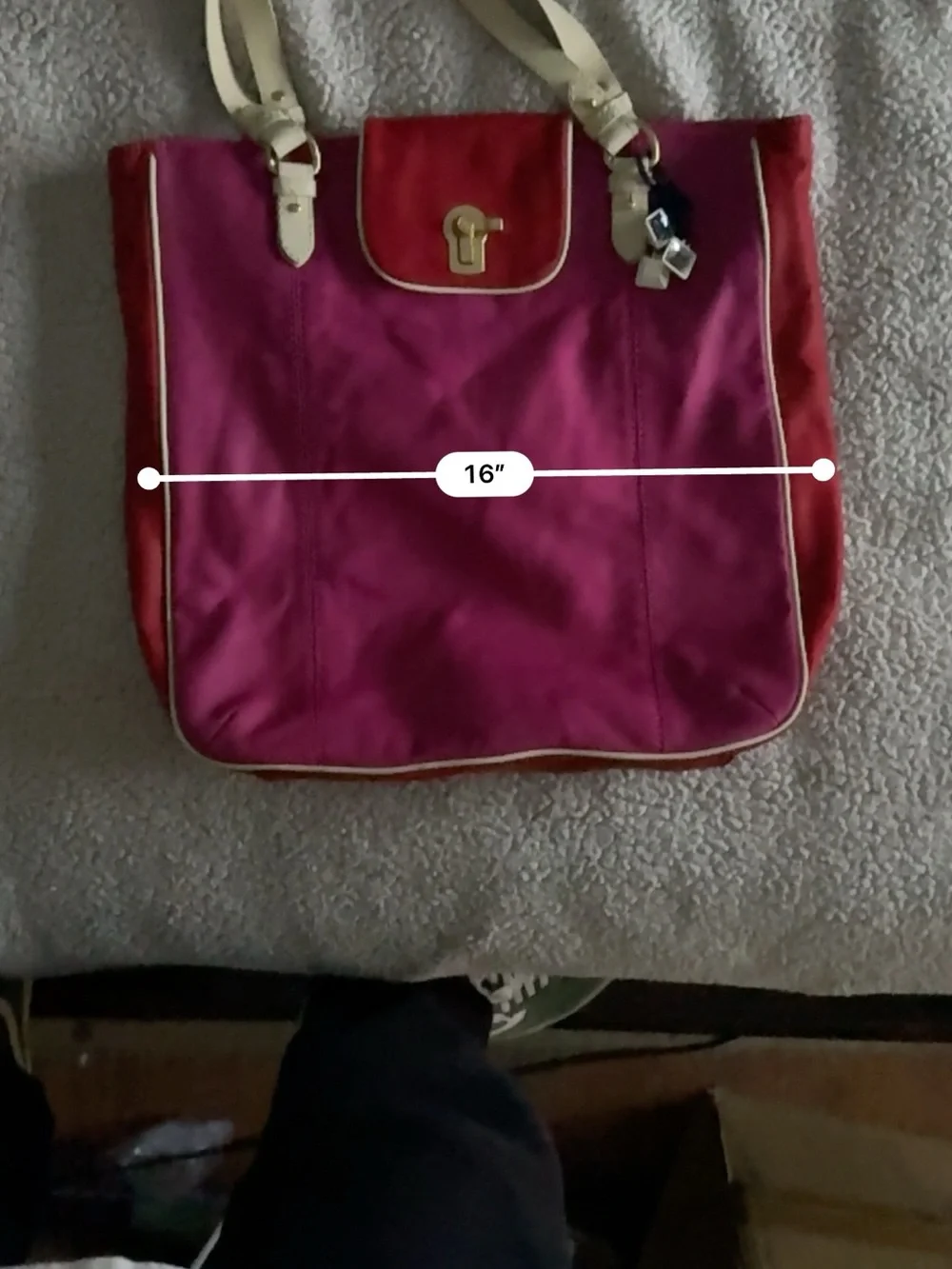 Women's Vintage Juicy Couture Pink Leather Tote with Cream Handles and Accents - Picture 10 of 11